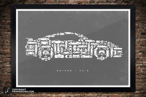 V2.0 Car Collage of Vintage, Super, Classic and Sports Cars and Parts - Premium Matte Poster