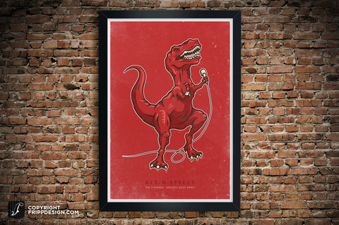 T-Rex "Rex-N-Effect" Tyrannosaurus Dinosaur Music Illustration "D-Stones Jurassic Rock Band" Poster
