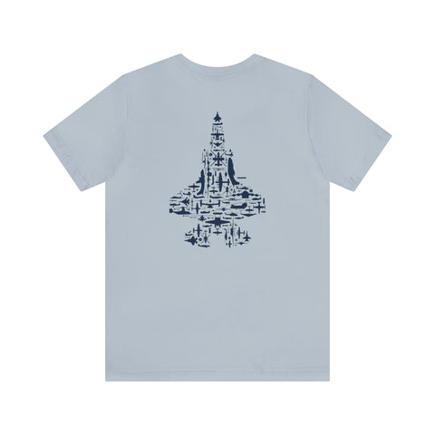 Flight V3.0 Jet Collage T Shirt. Fighter Plane Collage Of Airplanes, Helicopters And Parts. Unisex Jersey Short Sleeve Tee