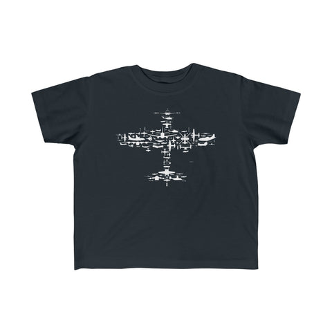 Kid's Flight V1.0 Collage T Shirt. Fighter Plane Collage Of Airplanes, Helicopters And Parts