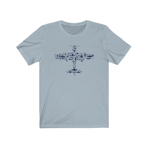 Flight V1.0 Collage T Shirt. Fighter Plane Collage Of Airplanes, Helicopters And Parts - Unisex Short Sleeve Tee