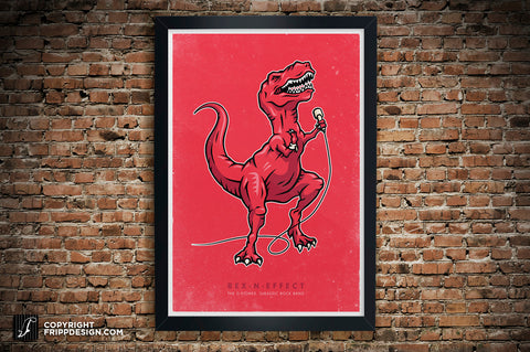 T-Rex "Rex-N-Effect" Tyrannosaurus Dinosaur Music Illustration "D-Stones Jurassic Rock Band" Poster