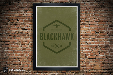 U-60 Blackhawk Tactical Transport Helicopter Crest Design Aviation Illustration Poster: 13" x 19"