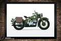 Vintage Indian Motorcycle in Military Army (Circa 1940's WWII) or Modern Murdered Out, Illustration, Paper Print, various sizes