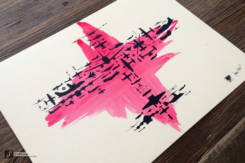 Classic Fighter Plane Collage of Airplanes, Helicopters and Parts. Mixed Media print.