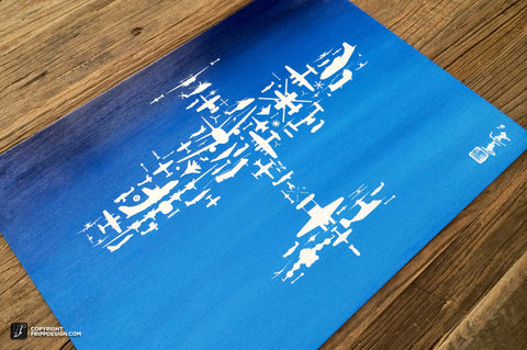 Atmosphere Flight v1.0 - Mixed Media print. Fighter Plane Collage of Airplanes, Helicopters and Parts