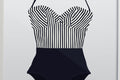 Vintage Bathing Suit One Piece with stripes - Illustrated Print