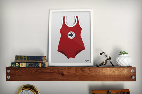 Vintage Baby Kid Youth Toddler Bathing Suit Print with Lifeguard Swiss Cross
