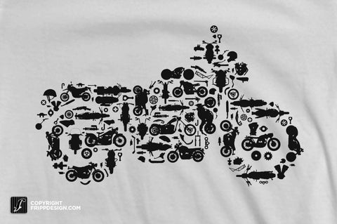 SALE! Father and Son T shirt Set - Motorcycle Collage of Bikes, Choppers, Dirt Bikes and Parts