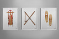 Vintage Outdoor Skis, Sled, Snow Shoes Illustrated Prints. Fun Winter Decoration for Home, Nursery, Kid's Room, Office.