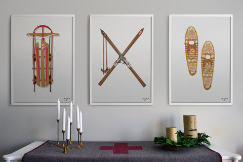 Vintage Wood Skis Illustrated Print